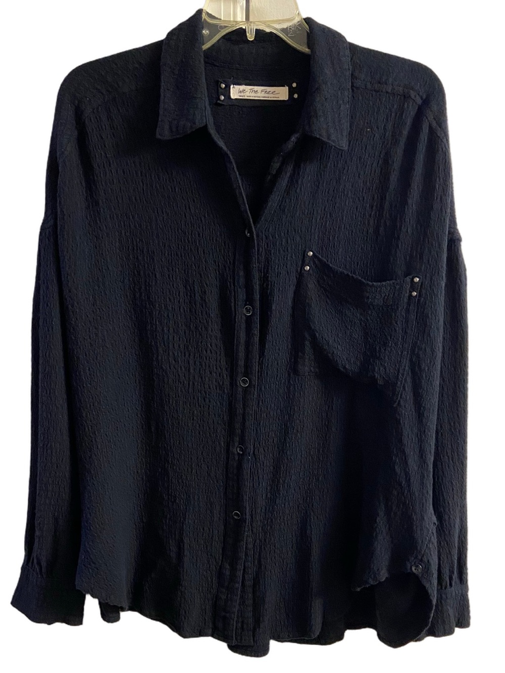 We The Free Hidden Valley Black Textured Studded Pocket Button Down Shirt Small
